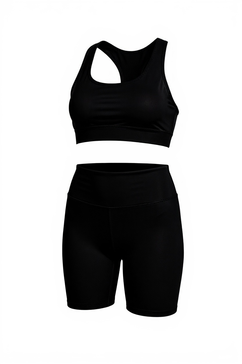 Black biker shorts & sports bra set