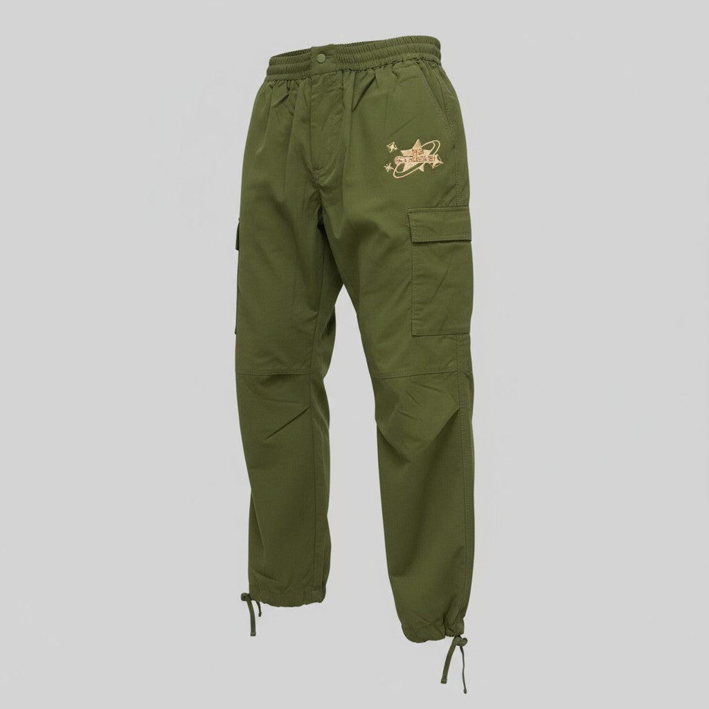 No stress Olive Nylon Cargo Pants
