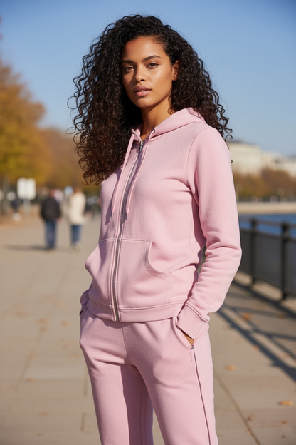 Pink Women’s slim 2 piece zip up sportswear yoga set