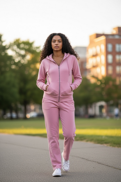Pink Women’s slim 2 piece zip up sportswear yoga set