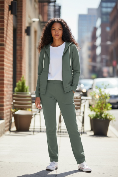 Grey women’s slim 2 piece zip up sportswear yoga set