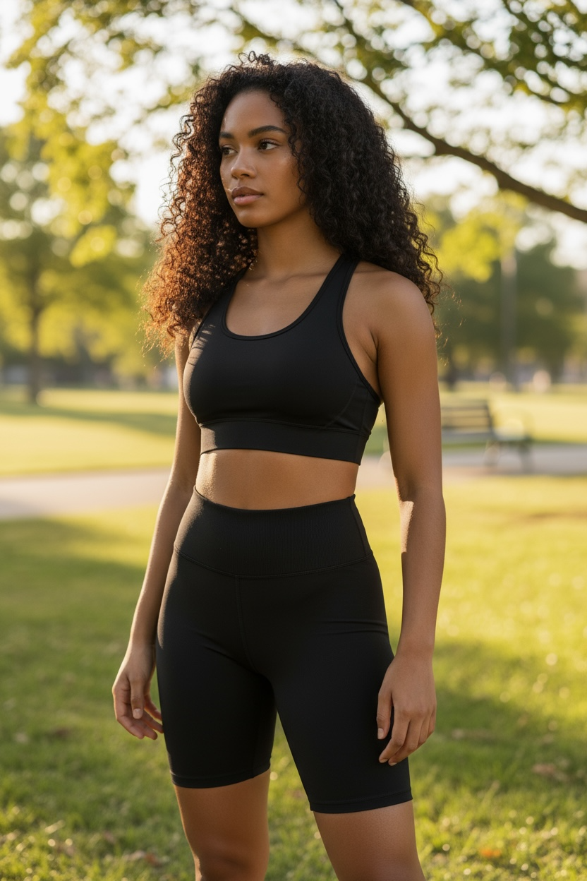 Black biker shorts & sports bra set