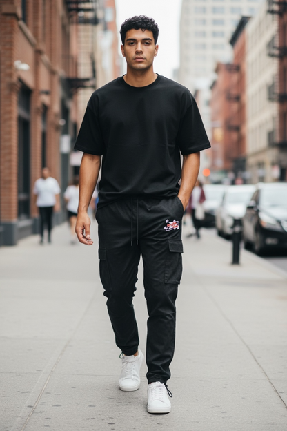 Black Windbreaker Nylon Cargo Pants