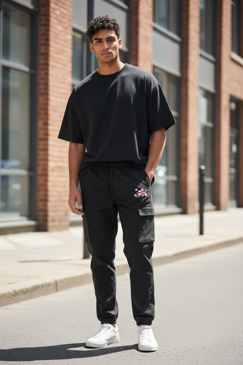 Black Windbreaker Nylon Cargo Pants