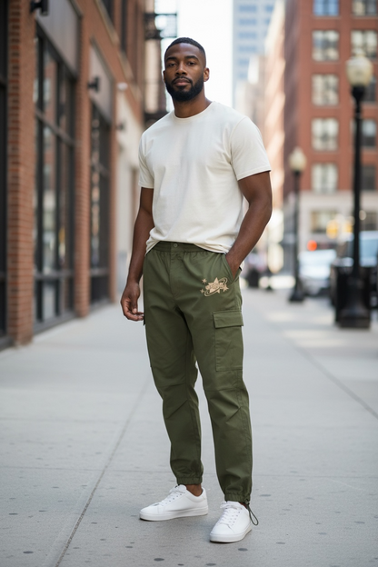 Olive Nylon Cargo Pants