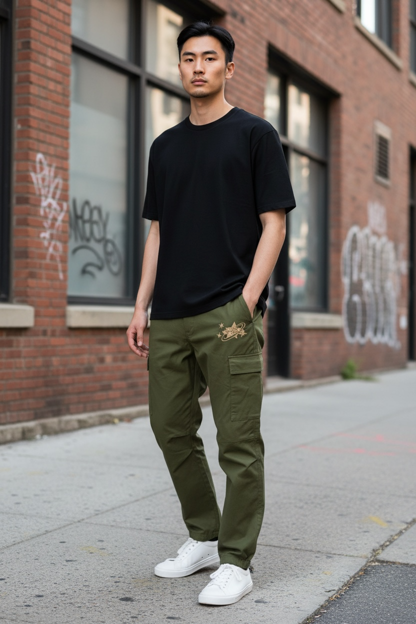Olive Nylon Cargo Pants