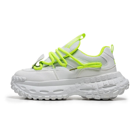No Stress NS1 white and neon green running shoe