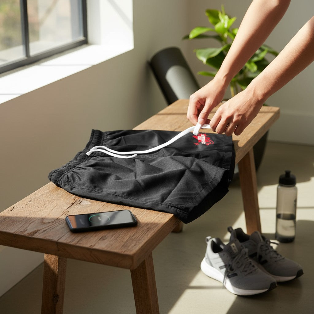 Black No Stress nylon shorts