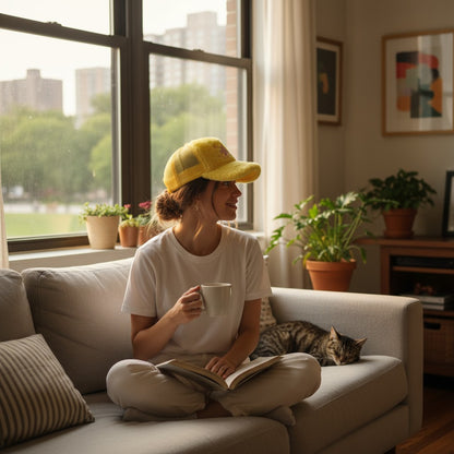 No Stress Yellow velvet Trucker Hat