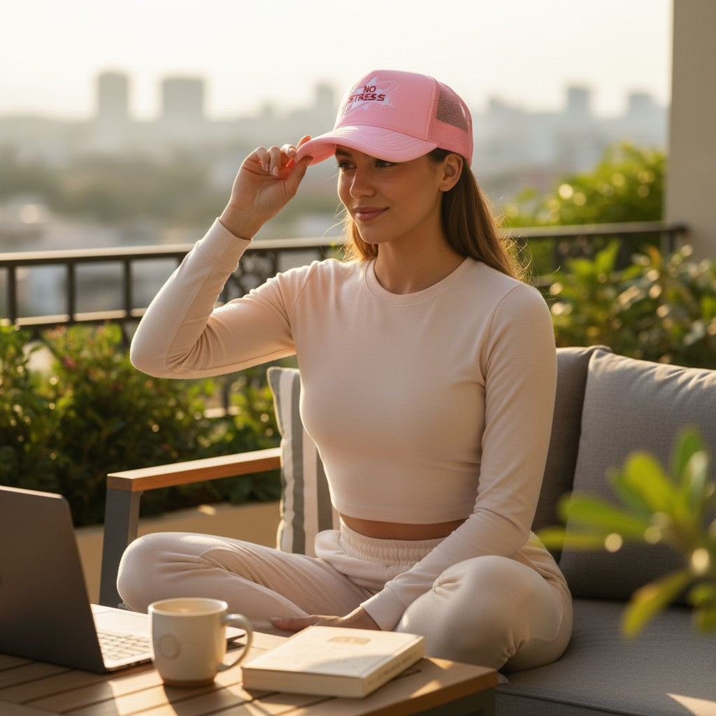 pink No stress trucker hat