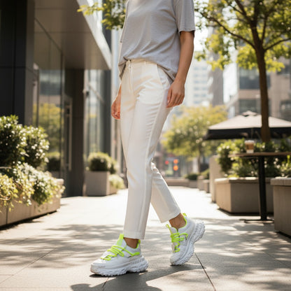 No Stress NS1 white and neon green running shoe